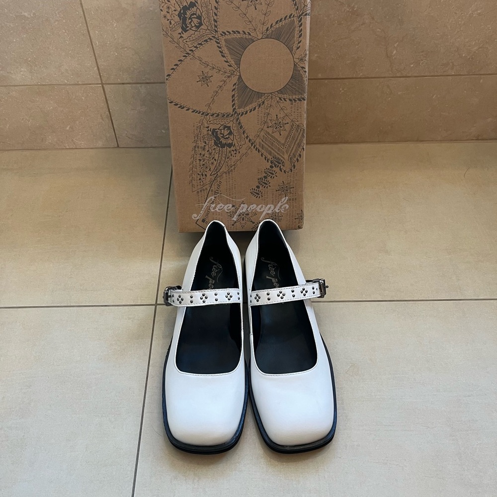 Free People White Mary Jane Square Toe Shoes